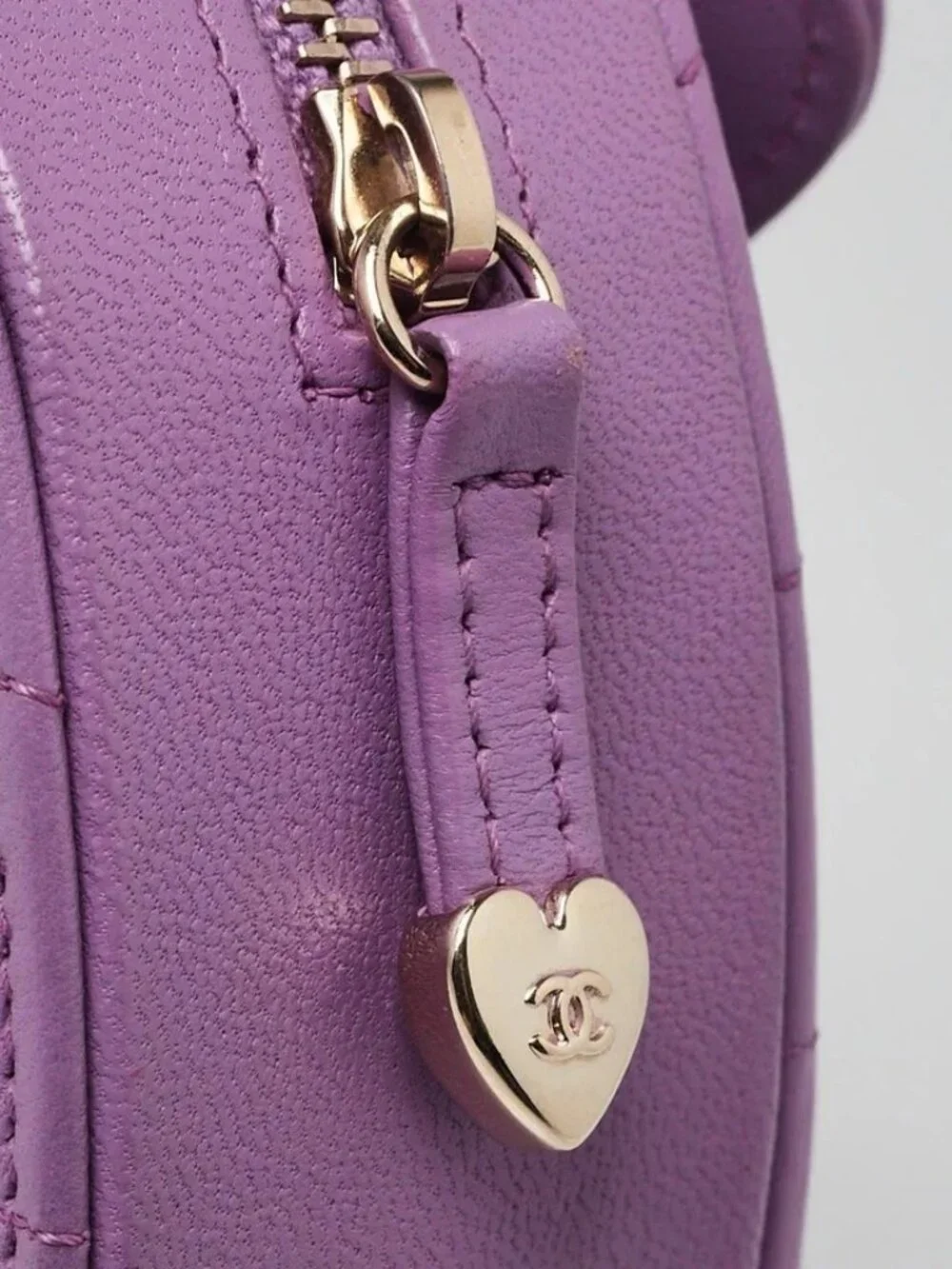 Chanel Purple Quilted Lambskin Quilted CC In Love Heart Clutch With Chain Bag